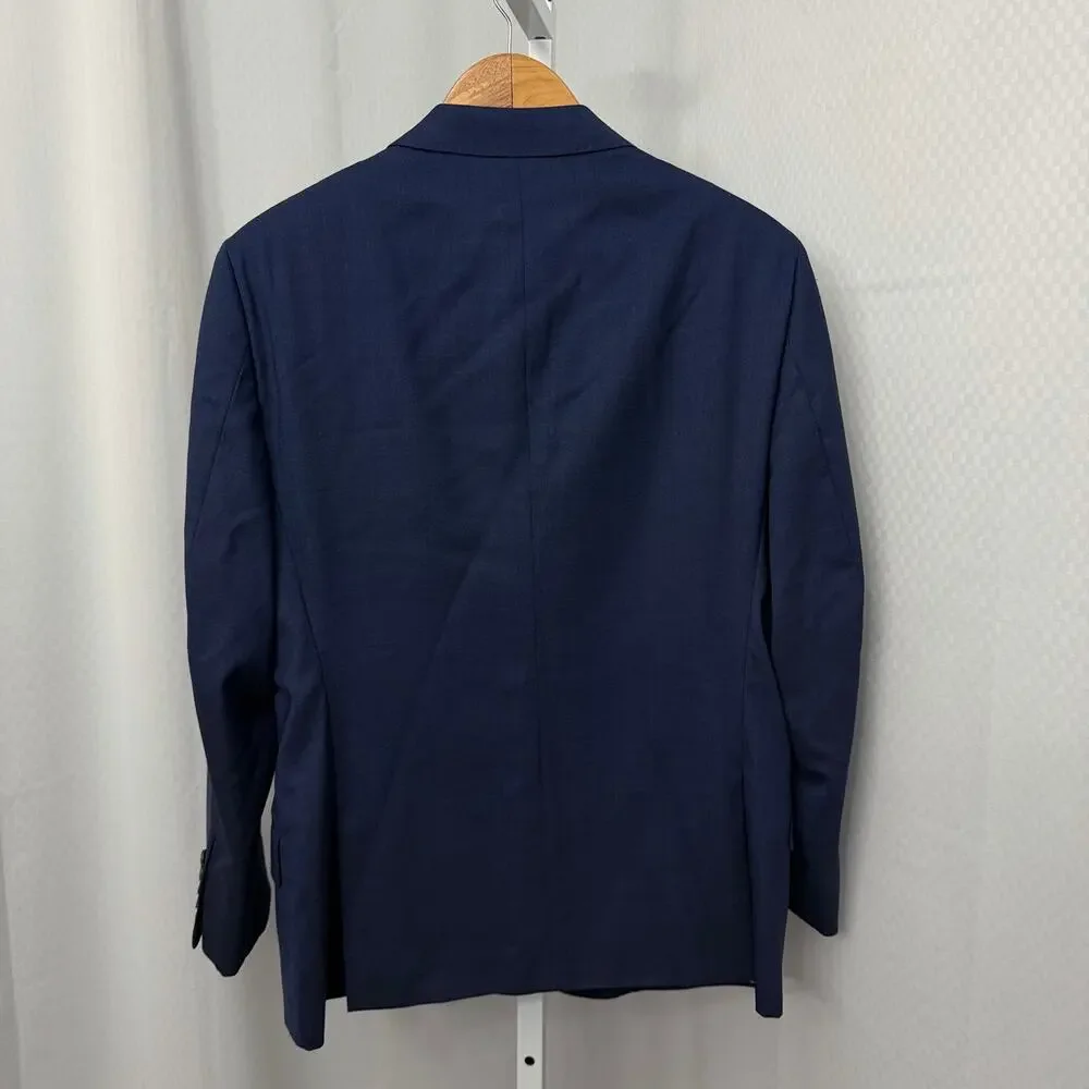 J Hilburn Vitale Barberis Canonico Blazer Mens 42S Wool Navy Blue Solid Jacket